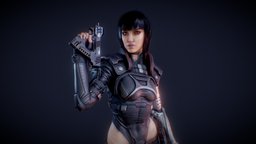 Cyberpunk Assassin hair, pistol, woman, science-fiction, substancepainter, weapon, blender, zbrush, gun