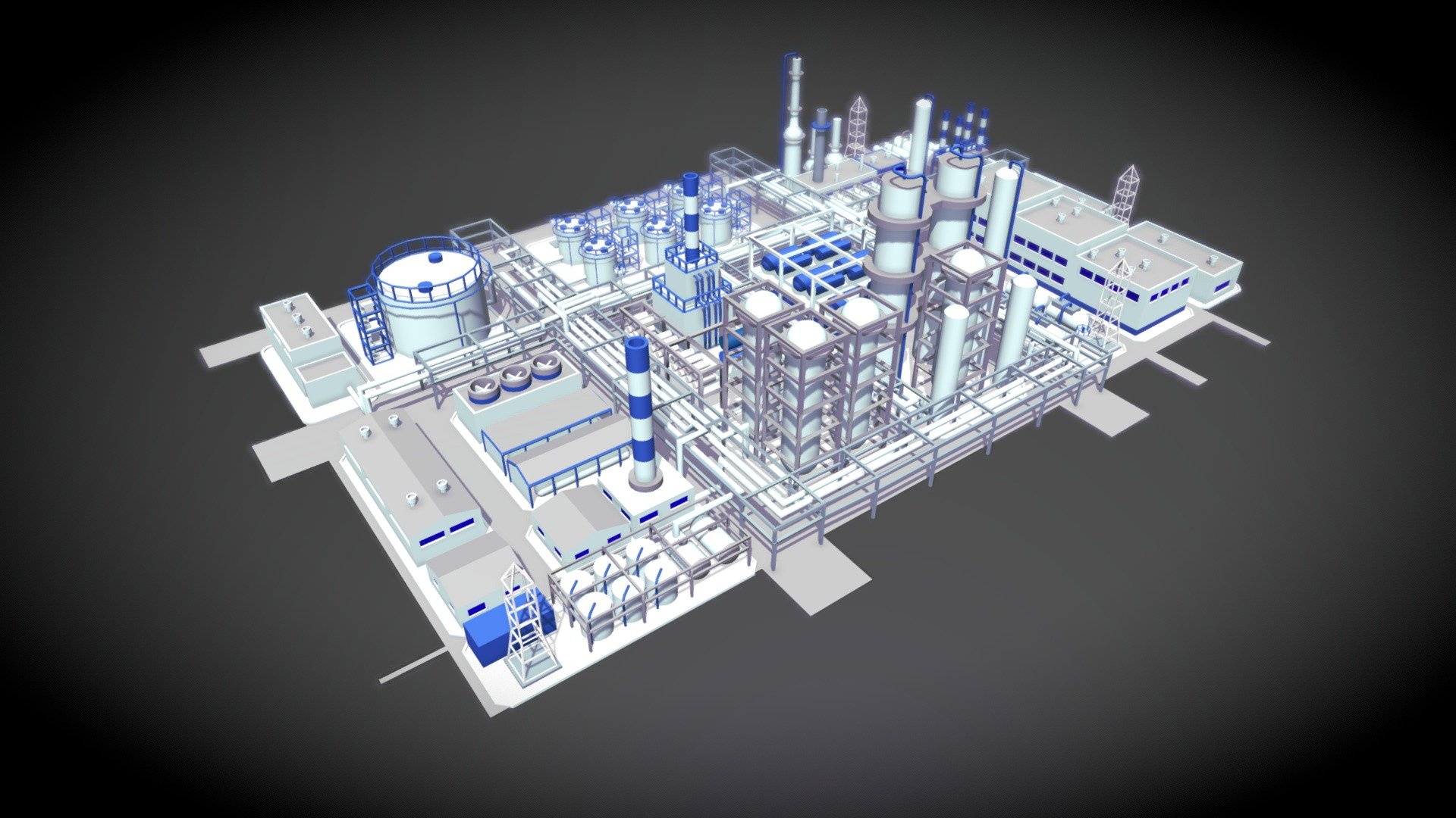 Low poly model of oil refinery