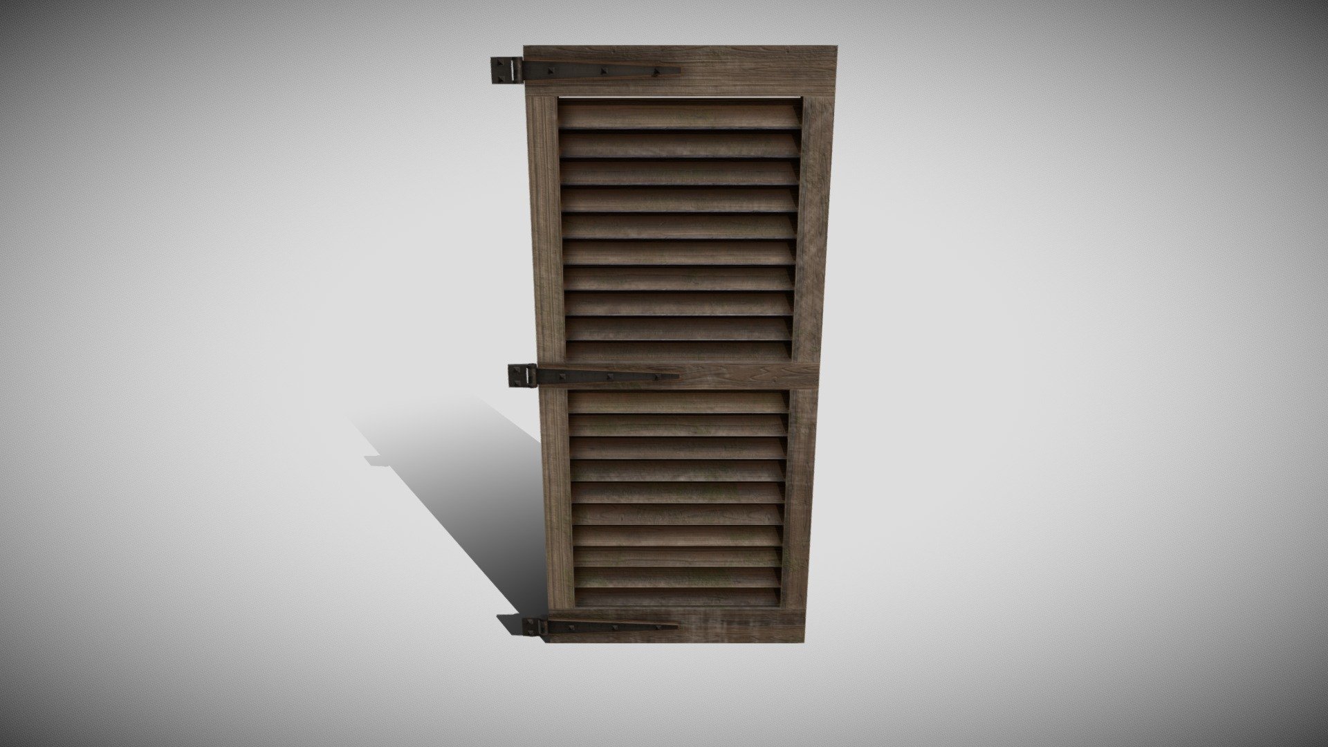Medieval Style Window Shutter Model

Low-poly, hand-painted, game-ready, PBR

Textures 2048 x 2048, dilation + background, 8-pixel padding, OpenGL
Zip includes Base, Normal, Roughness, Metal &amp; Height maps

&ldquo;Exterior shutters were originally constructed for light control, privacy, security and protection from the elements. Functional shutters hinge on each side of a window or at the top and swing closed when necessary and can also be mounted on tracks applied to the face of the building.