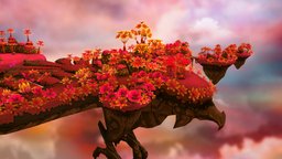 Lava Forest - World of Flame Florals trees, red, forest, plants, bird, island, flame, vegetation, floral, fantasy