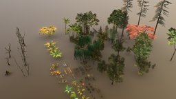 Trees & Bushes Pack trees, grass, maple, pine, palm, flowers, atlas, banana, ready, bamboo, optimized, roots, bushes, banyan, alder, mimosa, game, mobile, japanese