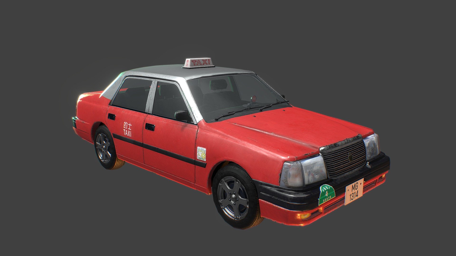 Version 1.0 of my Taxi 3D model,
created with Blender, Maya, Substance painter and photoshop

high poly model : 330 +k verts
low poly with normal map: 48k verts
4 UV shells with 2k PBR maps

more info on Artstation here.

Targets on Next version:
1. Further reduce poly counts on wheels and main body
2. Improve texture on glass and car lights
3. Include more component like mud flaps, rear view mirror, car boots, engine and chassis bottom