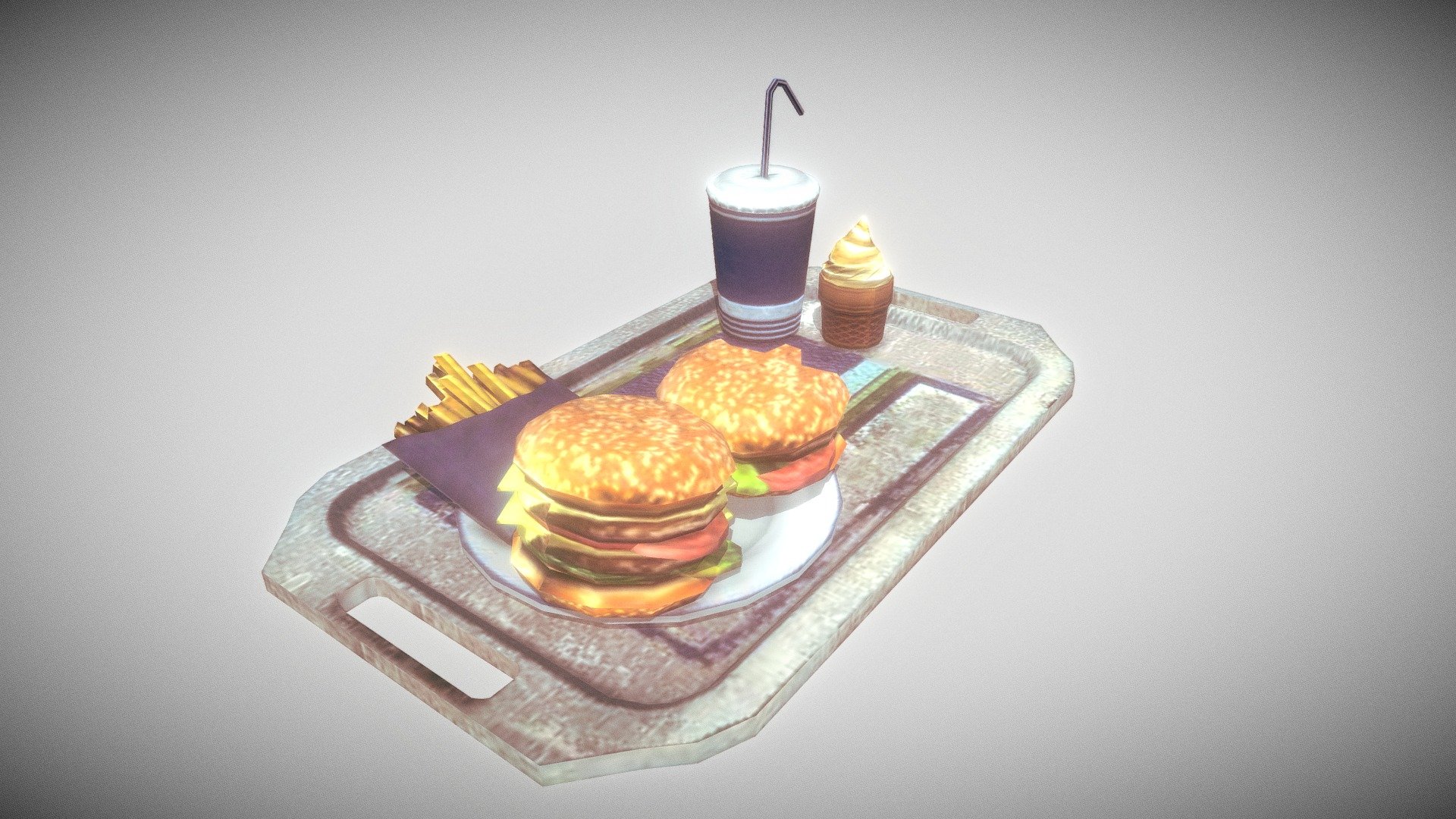 Low poly, Game ready, Fast food platter, single texture(4K)