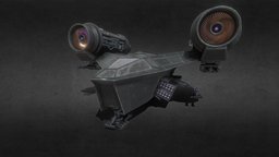 Spaceship/Gunboat with Cockpit and Animations crate, barrel, gadget, prop, cockpit, engine, spacefighter, gunboat, scificrate, scifiprops, scifimodels, landinggear, animation, animated, spaceship, shield, razorcrest, laserturret, pilotseat