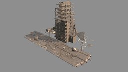 Post Apocalyptic Building ruin, abandoned, nuclear, apocalyptic, exterior, post-apocalyptic, skyscraper, post-war, city, war, urvan