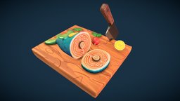 Delicious Fish Game Asset food, fish, props, kitchen, gameprops, knife, game, lowpoly, hand-painted, gameasset, stylized, ingameassets, noai