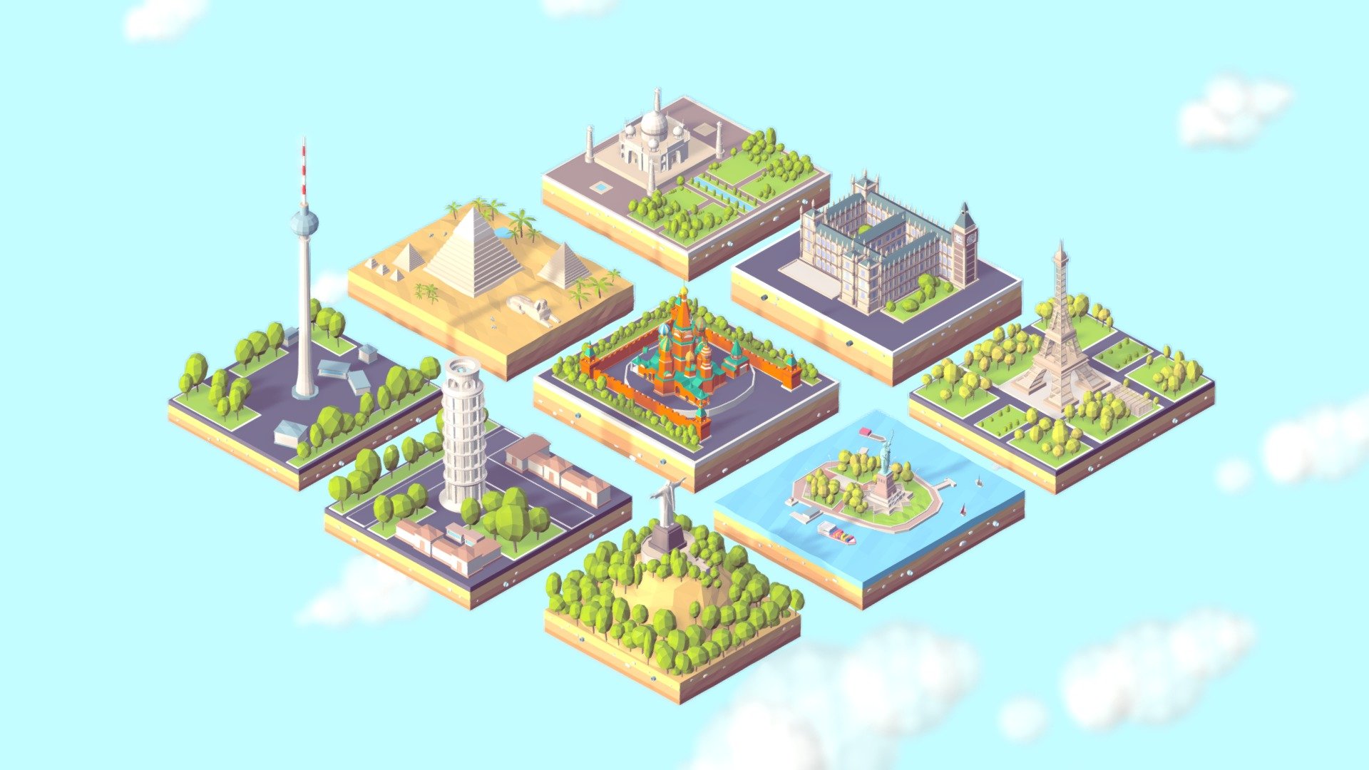 

World Landmarks Low Poly Bundle

Created on Cinema 4d R17

Procedural Textured

143 200 polygons


Game Ready, Unity Ready




Berlinum Fernsehturm Tower, Giza Piramids, Taj Mahal, Pisa Tower, Kremlin, Big Ben, Chist Redemeer, Statue Of Liberty, Eiffel Tower


