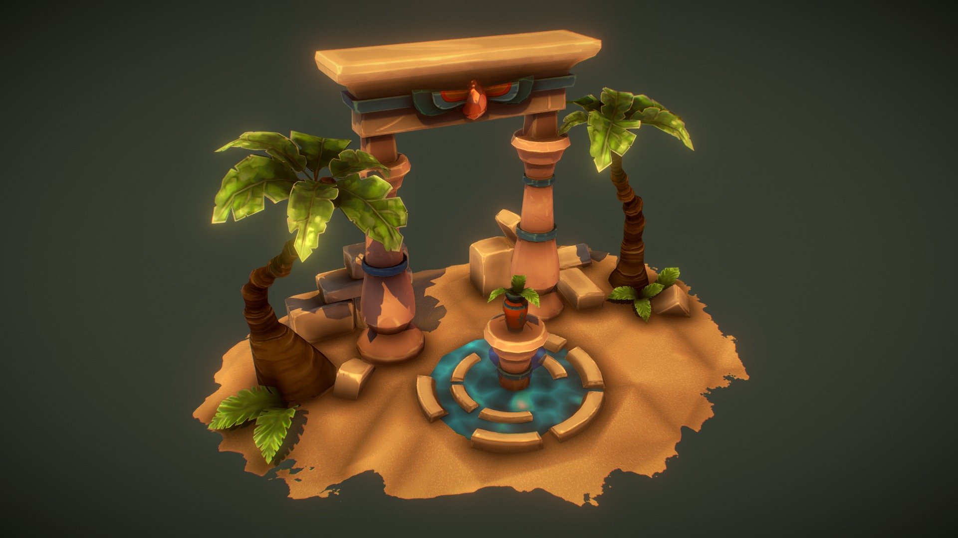 https://www.artstation.com/artwork/aY1bKk

Model created with protips from Jasmin Habezai-Fekri's artstation learning. 
Go check the link below, it's awesome ! 

https://www.artstation.com/learning/courses/yBx/creating-a-hand-painted-diorama-in-blender/chapters/zgO/presentation-lighting-inside-marmoset