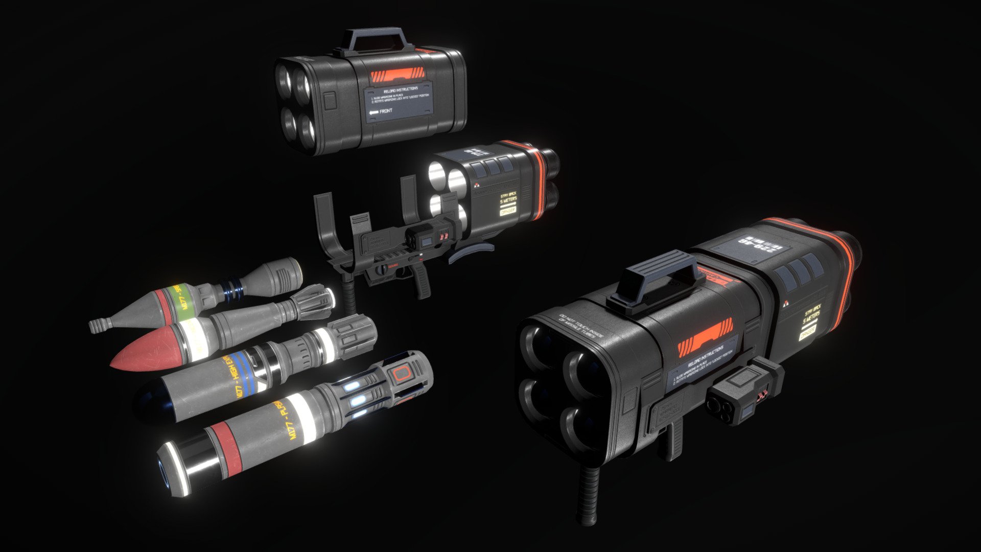 This is a model of a low-poly and game-ready scifi weapon. 

The weapon is composed of separate meshes that can be animated with a keyframe animation tool. 

The model comes with several differently colored texture sets. The PSD file with intact layers is included.

Please note: The textures in the Sketchfab viewer have a reduced resolution to improve Sketchfab loading speed.

If you have bought this model please make sure to download the “additional file”.  It contains FBX and OBJ meshes, full resolution textures and the source PSDs with intact layers. The meshes are separate and can be animated (e.g. firing animations).