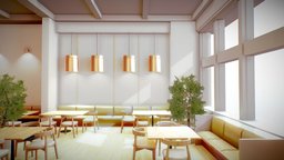 VR Modern Restaurant Scene - E9 trees, food, plants, restaurant, chairs, baked, tables, vr, fastfood, lighting, lowpoly, gameready, environment, bakedlight