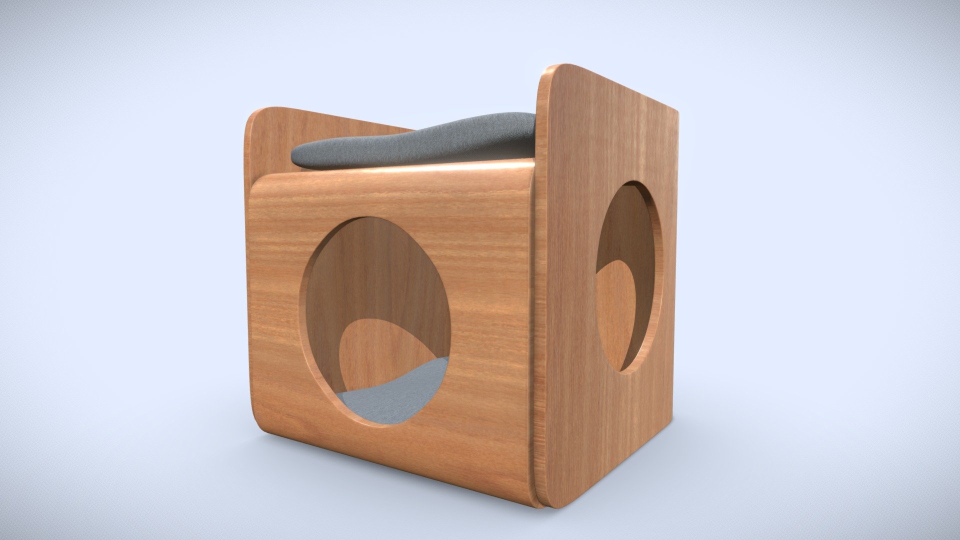 This 3D model is a Wooden Pouf Bed Pet
Made in Blender 2.8x (Cycles Materials) and Rendering Cycles.
Main rendering made in Blender 2.8 + Cycles using some HDR Environment Textures Images for lighting which is NOT provided in the package!

What does this package include?
3D Modeling of a Wooden Pouf Bed Pet
Textures of 3D model  in 2K (Base Color, Normal Map, Roughness) 

Important notes 
File format included - (Blend, FBX, OBJ)
Texture size -  2K (Base Color, Normal Map, Roughness) 
Uvs non - overlapping
Polygon: Quads
Centered at 0,0,0
In some formats may be needed to reassign textures and add HDR Environment Textures Images for lighting.
Not lights include 
Renders preview have not post processing
No special plugin needed to open scene.

If you like my work, please leave your comment and like, it helps me a lot to create new content.
If you have any questions or changes about colors or another thing, you can contact me at  we3domodel@gmail.com