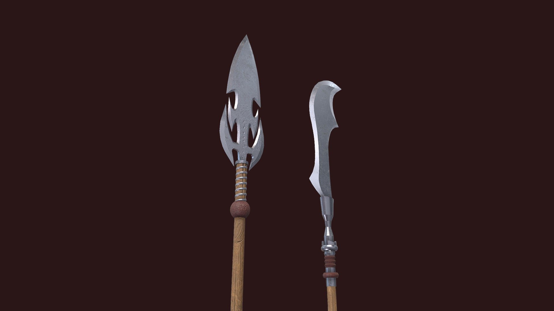 It is a spear and a glaive model that I made with a reference model for my medieval asset.