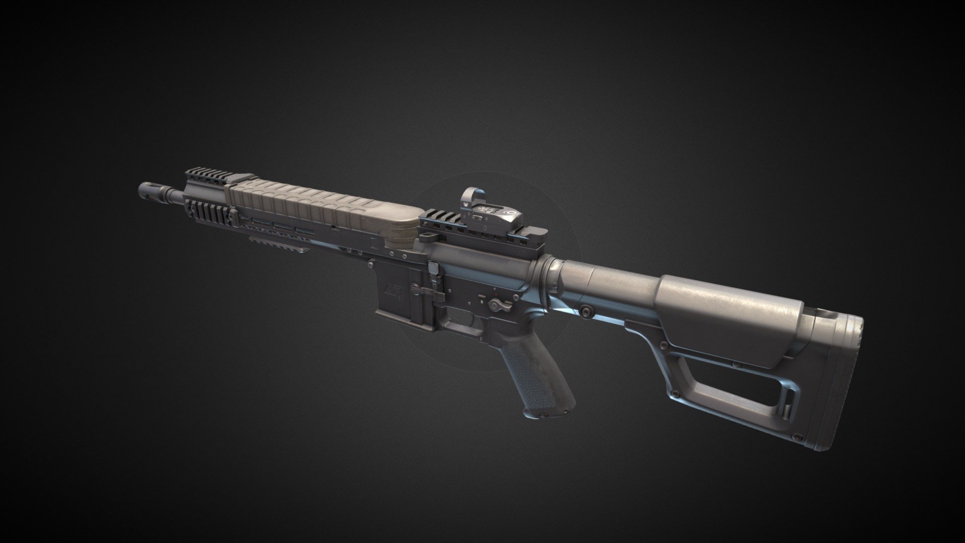 UPDATE.

FILE: AR57_update_v5_PACK.zip

-Few minor and major change on mesh.

-Changed lower and stock.

-New textures, not not that damaged as before.

-Added Blender files.  

Another cursed rifle, AR Five-Seven that use P90 mags. Known for its weird look as you have standard AR lower and big chunky upper where mag sit as in P90.  

Model is rigged, but there are also files with all parts separated.  

Model have 4 PBR Materials in 4k + material for Vortex Venom Red Dot. Black and FDE colors are included.

Verts: 27.8K (without ammo in mag: 23.6K )

Tris: 55K (without ammo in mag: 46.8K )  

Made in Blender.  

NOTE: Model is not made to be 3D printed, do not ask for conversion or scale for it.