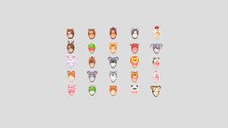 Pack002 Animal Hat Pack monkey, unicorn, hat, elephant, cow, bear, bunny, rat, cat, red, baby, dog, pig, tiger, kid, fashion, panda, frog, deer, chicken, fox, bull, zoo, lion, head, mask, koala, cartoon, horse, animal, dragon, wolf, clothing, dinosaur, noai