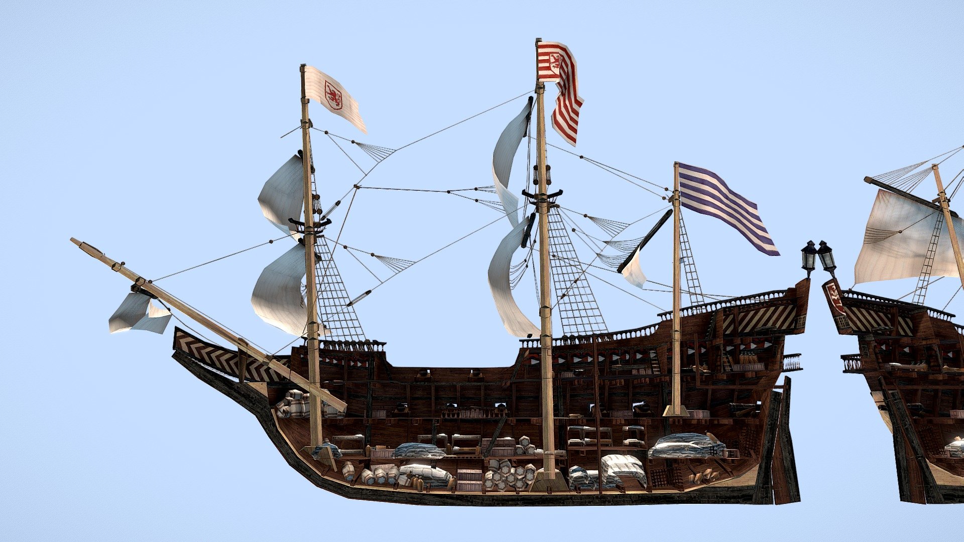 Built in the Netherlands in 1597, the Roter Lowe (Red Lion) was a versatile 18 gun scouting vessel. Bought in 1601 by the Council of Knigsberg on account of the Elector of Brandenburg. It was in service as a vedette-boat in Pillau from 1602 to 1605 under captain Peter Hintze's command.

Modeled for a WIP untitled sailing game that may or may not go somewhere, preview here:
https://twitter.com/MattMakesSwords/status/1200216644670218240
I would love to annotate this model but I am not certain what everything is called, if you can help me out let me know here or PM on twitter @MattMakesSwords