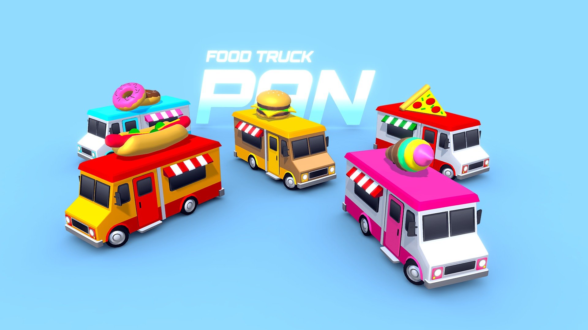 This is a food truck with 5 variations: Ice-Cream, Pizza, Hot Dog, Donut and Burger. It will be added to ARCADE: Ultimate Vehicles Pack in the February 2023 update. This pack is available in Sketchfab and Unity Asset Store.

I'm sure you will like this one!.
