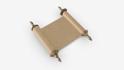 Ancient Scroll With Metal Rods blank 01 ancient, roll, rod, paper, antique, brown, mockup, letter, metal, old, scroll, manuscript, document, papyrus, blank, parchment, 3d, pbr, history