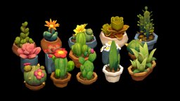 Plants_Succulents pack plant, cat, plants, cactus, firefly, nature, handpaintedtexture, succulents, lowpoly-blender, blender3d, environment