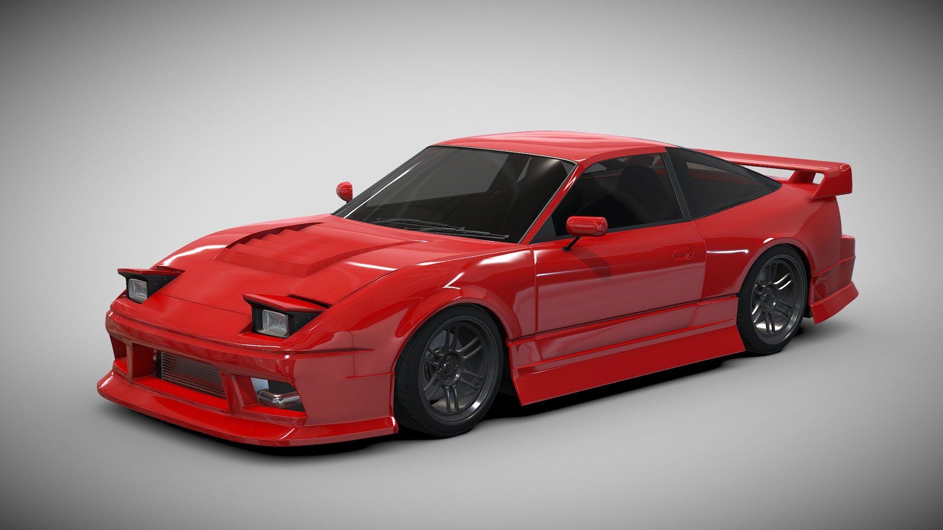 A 3D model of the Nissan 180SX that I made, then I modified it in several parts.

Pop-up lamp available. So you can open and close the headlights as you wish.

The interior of the car is not detailed, because I only focus on the exterior.