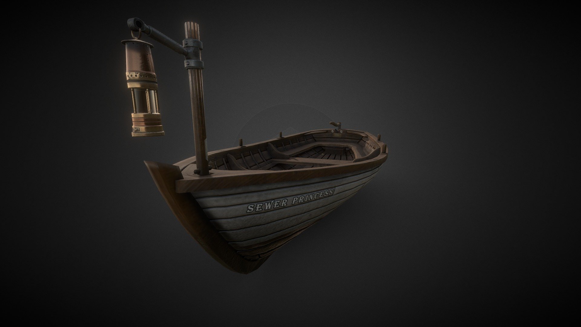 A Victorian wooden row boat, designed and made for a University project, the Infinite runner, set in Victorian London. This piece is part of a larger sewer environment setting and serves as the player character. Modelled in 3DS max and textured in Substance Painter. Budget for this project was 7k tris.