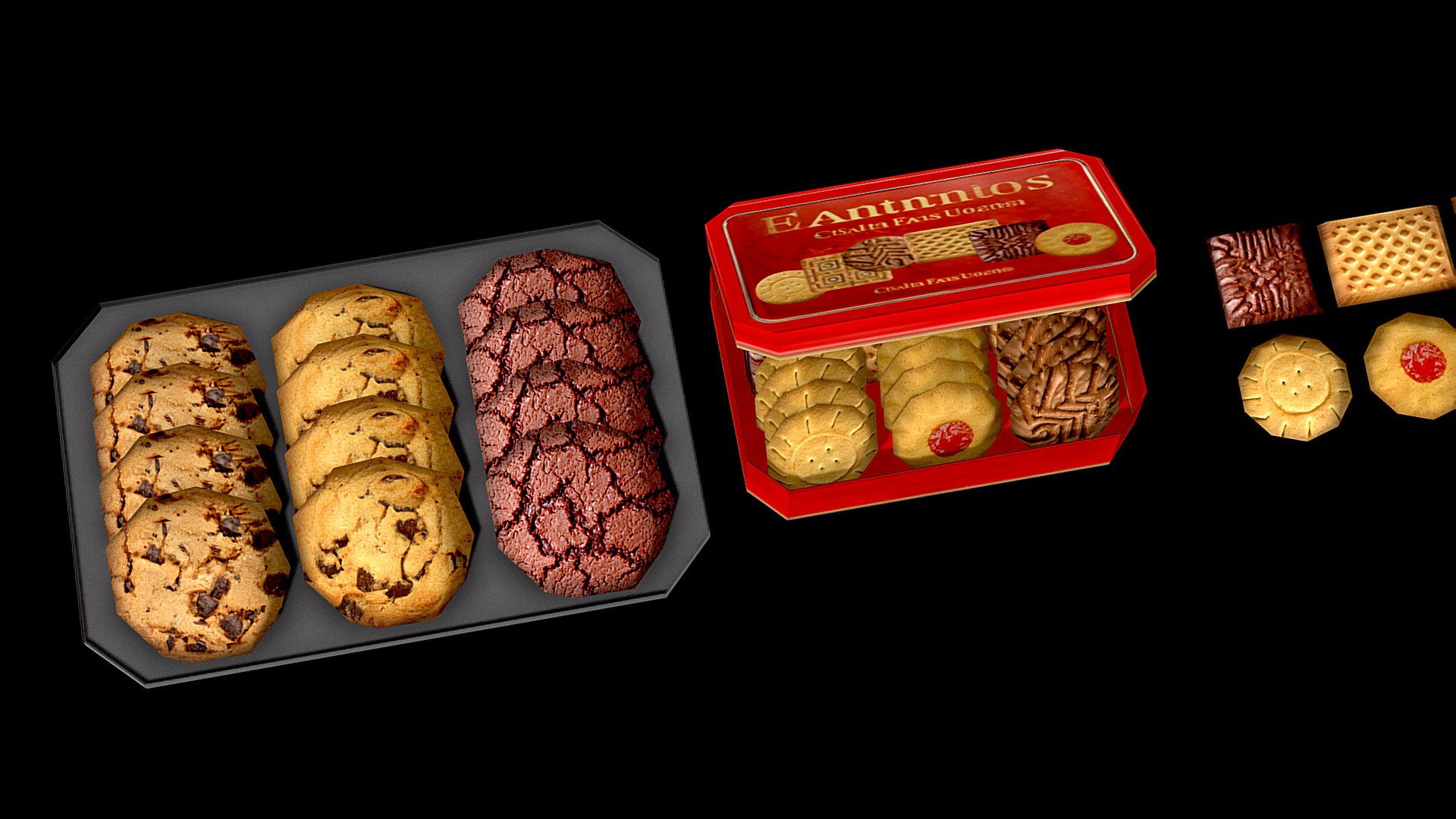 🍪🍪🍪Low poly set with different kinds of cookies and biscuits ♥(✿ฺ´∀`✿ฺ)ﾉ

Includes tin(no color map) with cookies, red metal box with biscuits, separete low poly cookies and biscuits.

Base color maps are 256x256 px.

𝙮𝙤𝙪 𝙘𝙖𝙣 𝙨𝙪𝙥𝙥𝙤𝙧𝙩 𝙢𝙚 𝙤𝙣 𝙠𝙤-𝙛𝙞 (╯⋋□⋌)╯=͟͟͞͞ ♥♥♥♥ ko-fi.com/sffffffff