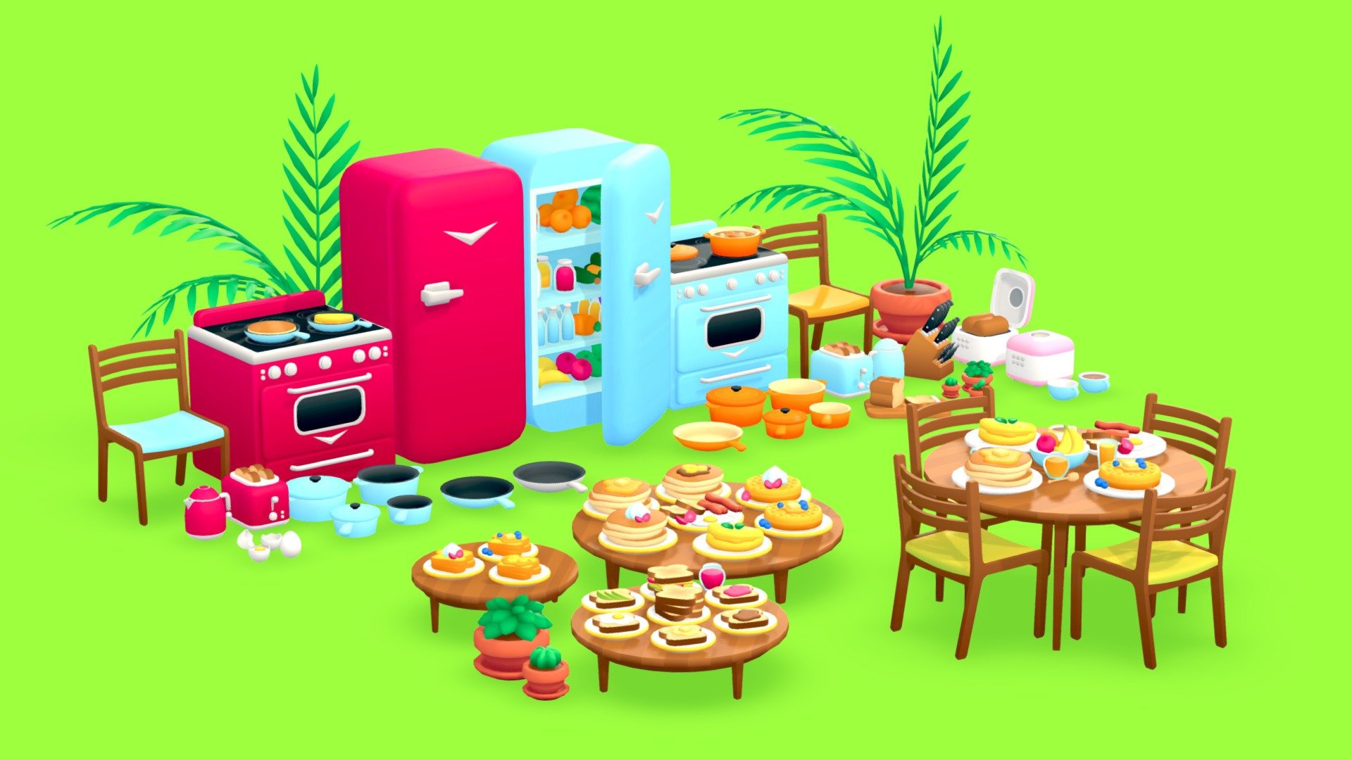 Here’s a new cartoon pack! I made this pack to fill your kitchen and your house!
You can use it for video games or animations!

Like my other packs in the same style, this scene is using a single texture map and is mapped using only color gradients.
It includes all the assets you see as separated fbx

If you want to complete your kitchen scene with more food and objects, take a look at my other packs on sale! I have some other packs in the same style like this:




https://sketchfab.com/3d-models/beach-party-pack-0e08b54d2040497e9597bd220e1f0e82

https://sketchfab.com/3d-models/living-room-pack-fa6fbd9cf1f44bcf806d633b345add01

https://sketchfab.com/3d-models/breakfast-food-pack-b42606de1a4549768c6db93cd63dbcb5

If you want custom models for your project, contact me! I’m currently taking freelance jobs :D

Leave a comment and let me know what 3D pack you’d like to see next!