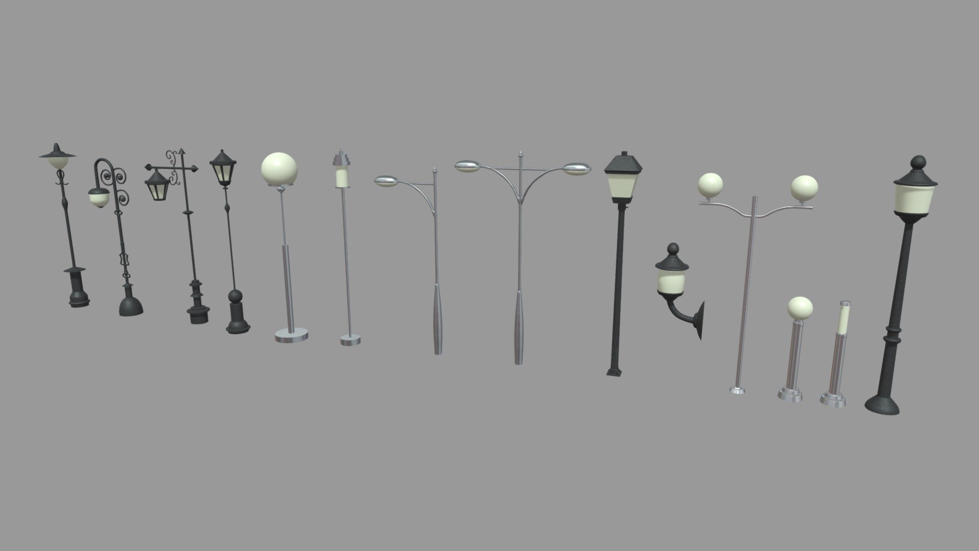 This model contains an Street Lights Pack based on realistic street lights which i modeled in Maya 2018 and texturized in Substance Painter.

The street lights will have textures, fbx, obj, mb, dae, blend and substance file, all 3 different UVS.

These models will be part of a huge city elements pack which will be added as a big pack and separately on my profile.

If you need any kind of help contact me, i will help you with everything i can. If you like the model please give me some feedback, I would appreciate it.

Don’t doubt on contacting me, i would be very happy to help. If you experience any kind of difficulties, be sure to contact me and i will help you. Sincerely Yours, ViperJr3D