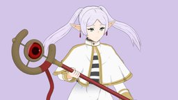 Frieren toon, elf, stylised, toonshader, charactermodel, japanimation, frieren