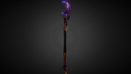 Low-Poly 3D Model Emissive Magic Staff wizard, moon, staff, mmorpg, stars, game-ready, game-assets, cystal, weapon, fantasy, magic