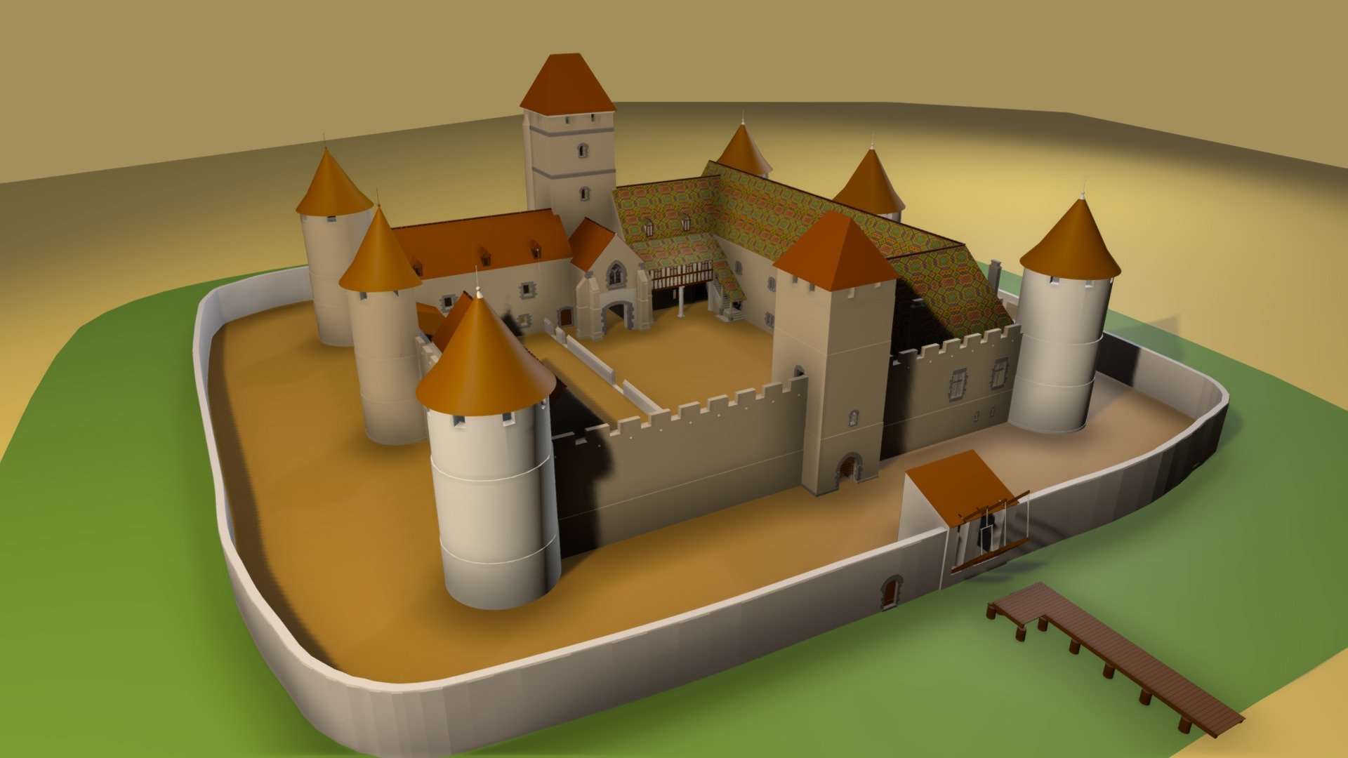 Etat XIVe s. Restitution.
Situé sur la commune de Brie-Comte-Robert ce château, construit à la fin du XIIe s, est restauré par la reine de France Jeanne d'Evreux durant  les années 1330.
Veuve du dernier roi capétien direct Charles IV le Bel, elle y fait de nombreux séjours et y décède en 1371.