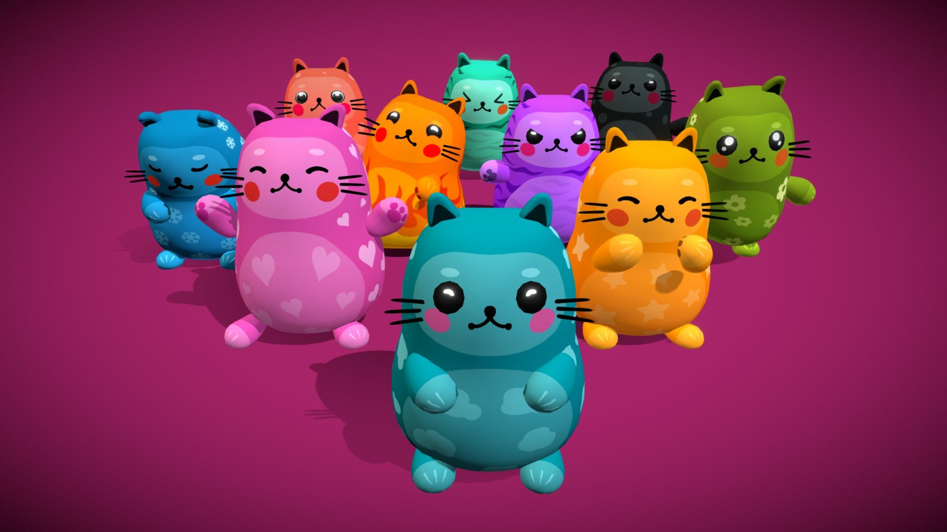 
**Presentation of other skins: https://youtu.be/7_23ueqe2Xo **


● 3dsMax 2019, 2022 files.

● glTF file:  Blender / Khronos compatible

● Unity Package (2019 or higher)

● FBX



18 animations:

Idle 1-2 | Jump | Walk | Run 1-2 | ATK 1-2 | DMG 1-2 | Falls 1-2-3 | Wakes up | No | Yes | Waving | Happy

Description of animations attached into an info file.


3 kinds of body texture pack - 1024px png

● simple pattern with gradient background (10 types)  ○ this can be seen here in sketchfab

● patterned outline, flat background (10 types)

● flat color, without pattern (10 types)

● editable * sample * Photoshop file


14 kinds of eye texture - 512px png


Rigged for animation in game engines.

I make new animations for request