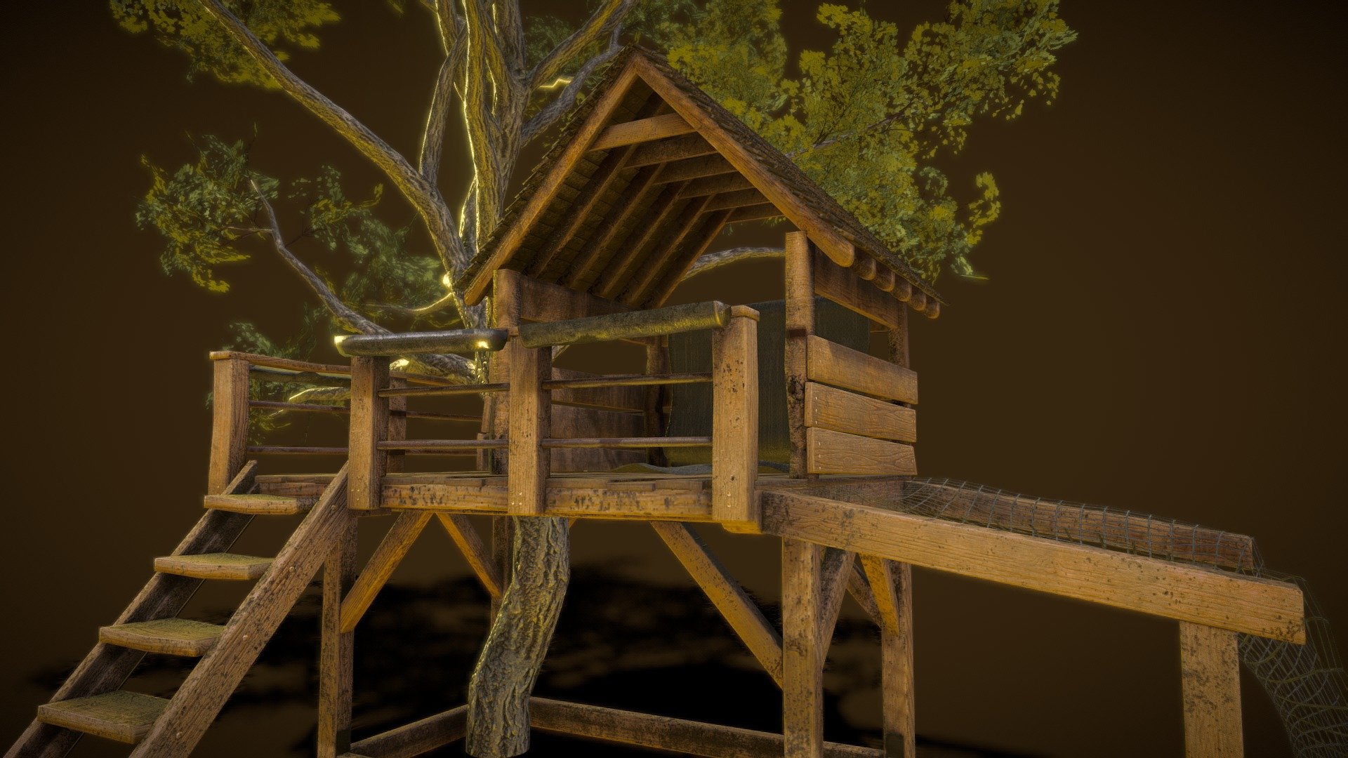old tree house in the wood.

tree model from https://sketchfab.com/3d-models/tree-for-games-f91d3c3c527d47fdb217c291e4c7df4b