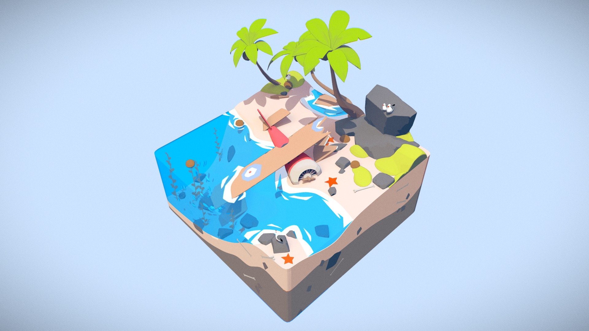 A small diorama that I've done for fun a while ago. Now spent some time to revisit it, convert a shader, bake light to textures and upload here.