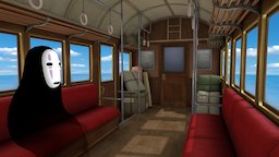 Spirited Away - Sea Railway scene, train, studio, painted, railway, ghibli, stylised, final, away, noface, spirited-away, spirited, moviecontest-animated-final, lightscameraimmersion, stylized, animated, hand, sea
