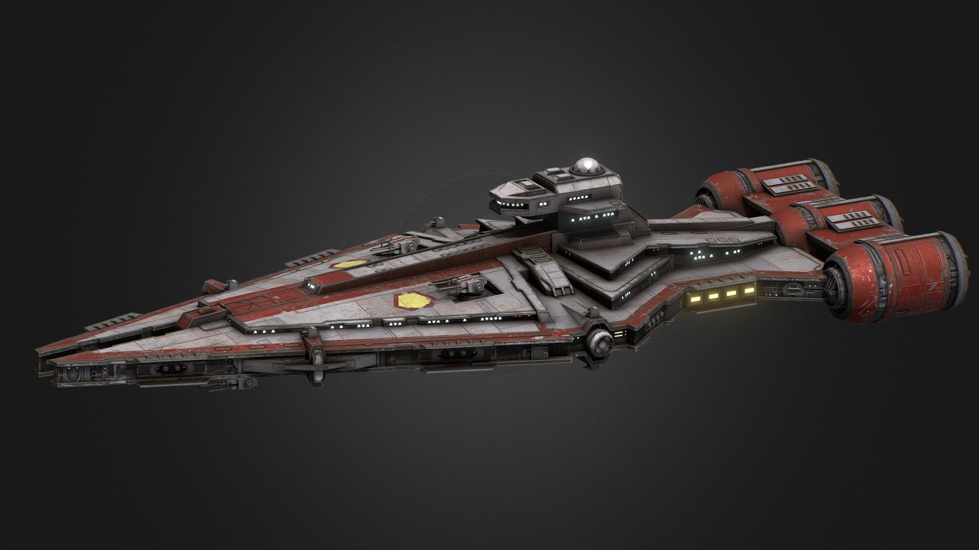 As the Clone Wars pushed into their fourth year, the Republic began to look back at existing ships in service and determine how best they could be preserved and improved to increase survivability and compatibility with other ships in the fleet. One such ship that underwent multiple improvements was the Arquitens-class Light Cruiser.

A new bridge module was installed using standardized Command and Control (C2) systems already in place on the Venator and Acclamator, the engines were brought up to current standards along with structural adjustments to allow for more efficient cooling, and the ship's weapons were rearranged and more escape pods installed for crew use in emergencies.

• Mesh &amp; design by ArvisTaljik, I did some greebles and the texture work.

• Join my Patreon for monthly game ready models! www.patreon.com/Kharak

• Check out my other content: linktr.ee/dominion_of_kharak