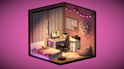 Gamer girl's room room, cat, cute, games, heart, flowers, pink, neon, isometric, hellokitty, omen, interior-design, isometric-room, cinnamonroll, kirbynintendo, black-pink, ledlamp, 3d, blender3d, anime, gamechair, seilormun, razer-headphones, chisweethome
