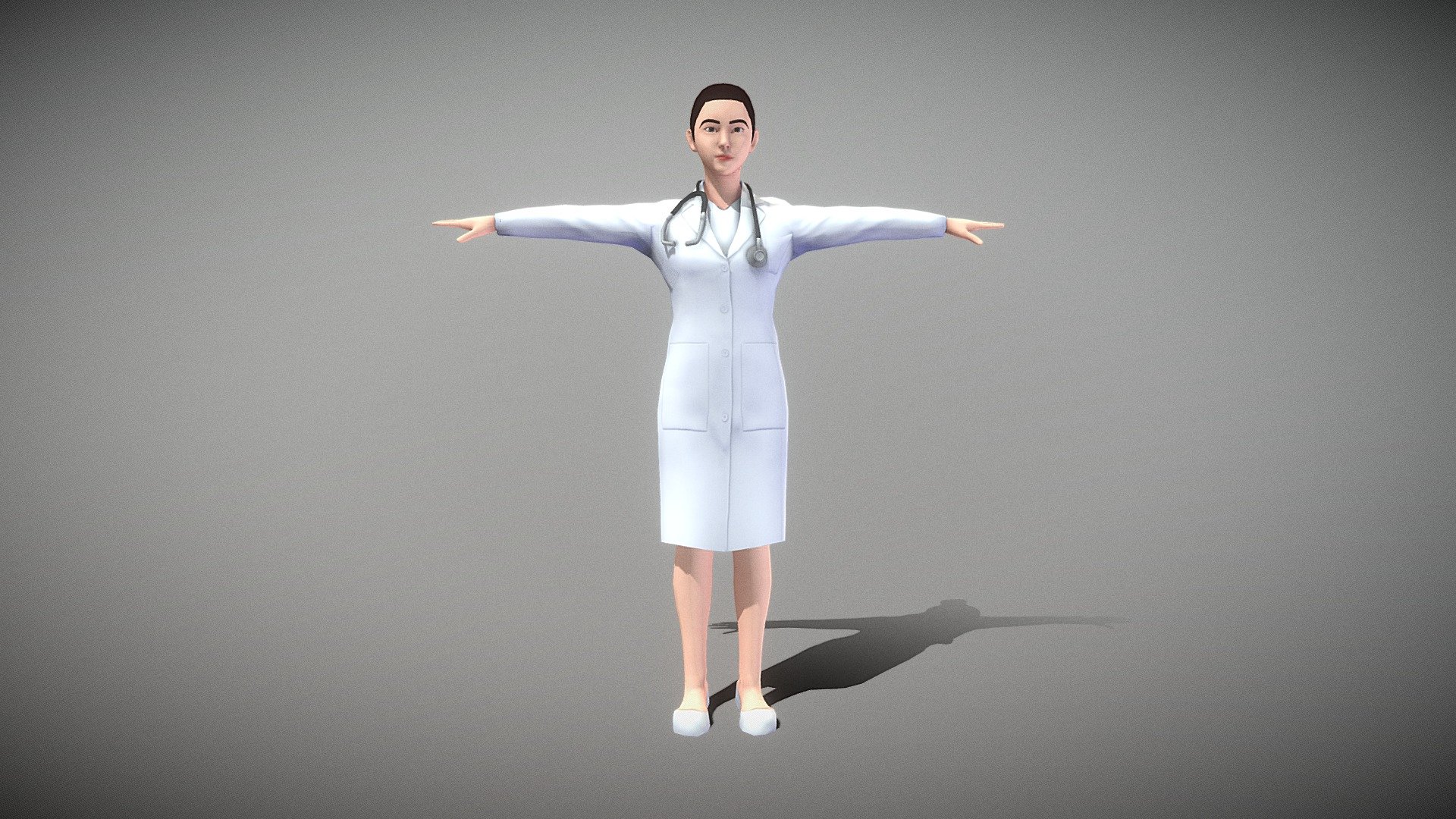 3D Model File Purchase Link: https://www.fab.com/listings/db25870e-7d03-4b9e-9799-f42da8cd7834   

This is a female Doctor. It contains 9 animations such as walking, talking, running, waving, idle, etc. I hope you will like it.

1 material with 2048 * 2048 texture.

Triangles: 11285  Vertices: 5837

(Viewer Setting above are just a preview and may vary drastically depending on your lighting and shading setup on the final application)

If you have any questions, please feel free to contact me.
 
E-mail: zhangshangbin1314159@gmail.com
