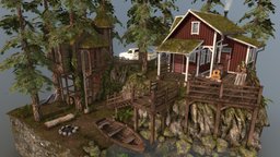 Diorama Assignment - "The Forest Loner" @DAE dae, rifle, school, forest, lake, rocks, assignment, end, craft, cabin, norway, cliff, outdoor, treehouse, nature, moss, woods, outhouse, howest, rowboat, scandinavia, house, car, boat, loner, forestloner