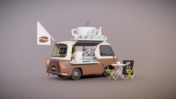 Coffee Foodtruck Lowpoly food, truck, coffee, vintage, streetfood, foodtruck, cartoon, lowpoly, stylized, streetfooodstand