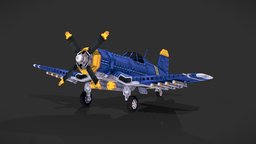 Fighter plane gaming, airplane, aviation, aircraft, airplanes, gratis, freemodel, blockbench, f4ucorsair, freeasset, pixelart3d, asset, game, minecraft, lowpoly, low, poly, free, pixelart