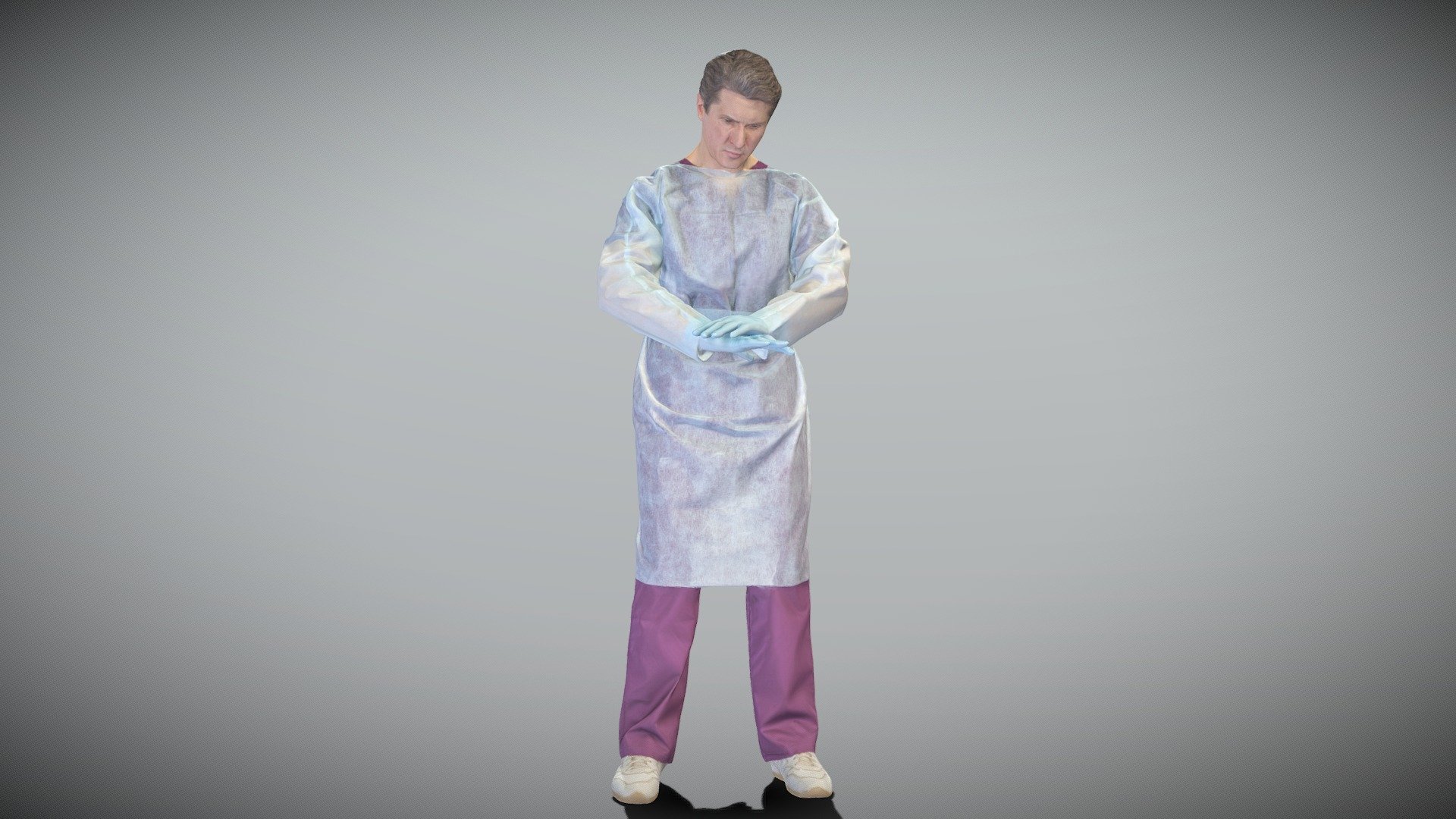 This is a true human size and detailed model of an adult man of Caucasian appearance dressed in a surgical uniform. The model is captured in typical professional pose to perfectly match a variety of architectural and product visualizations, be used as a background or mid-sized character in advert banners, professional products/devices presentations, educational tutorials, etc.

Technical characteristics:




digital double 3d scan model

decimated model (100k triangles)

sufficiently clean

PBR textures: Diffuse, Normal, Specular maps

non-overlapping UV map

Download package includes Cinema 4D project file with Redshift shader, OBJ, FBX files, which are applicable for 3ds Max, Maya, Unreal Engine, Unity, Blender, etc. All the textures included into the main archive.

BONUSE: in this package you will also get a high-poly (.ztl tool) clean and retopologized automatically via ZRemesher 3d model in zBrush, thus youll be able to make your own editing of the purchased 3d model.

3D EVERYTHING