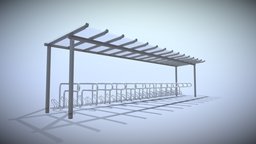 Bicycle Stand [1] Version [9] Glass Roof 10800mm bicycle, parking, metallic, vis-all-3d, 3dhaupt, street-furniture, software-service-john-gmbh, glass, bike-stand, glass-roof-shelter, parking-space, bike-stand-1, modulare-bike-stand-construction-kit