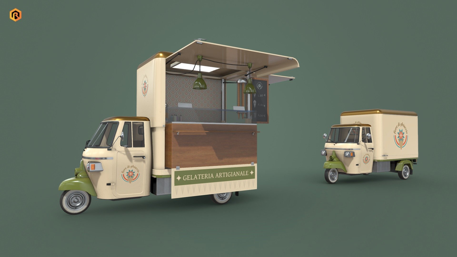 Low-poly PBR 3D model of Food Truck. 

There is open and closed trailer version of the model included.

You can also get this model in a collection: https://skfb.ly/oJyQt

You can also visit my store page to find other themes of food carts.

This model is best for use in games and other VR/AR, real-time applications such as Unity or Unreal Engine. It can also be rendered in Blender (ex Cycles) or Vray.

Technical details:




6 PBR textures sets

 (Main Body, Alpha, Emission, Trailer Main, Trailer Alpha, Trailer Emission) 

34271 Triangles.

The model is divided into few objects: main body, wheels, doors, steering wheel, two trailer types (open and close) etc. 

Lot of additional file formats included (Blender, Unity, Maya etc.)  

More file formats are available in additional zip file on product page (See all files)

Please feel free to contact me if you have any questions or need any support for this asset.

Support e-mail: support@rescue3d.com