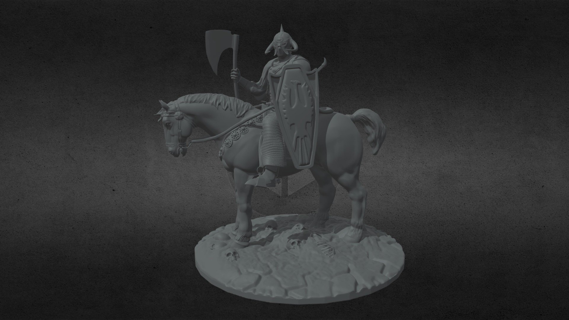 Based on the original work of the great master Frank Frazetta.
The Death Dealer (with less polygons than expected to fit in scketchfab's size).

For more content access: 

 https://cults3d.com/en/users/EfraTheKid/creations 

 https://www.artstation.com/efrathekid 

 https://www.instagram.com/uni3dverso/
