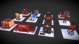 Low Poly Wild West exterior, polygonal, saloon, west, unreal, wild, pack, cowboy, western, town, windmill, isometric, stable, wildwest, assetstore, unity3d, architecture, cartoon, game, lowpoly, city, building, simple, church