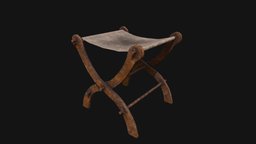 Old Medieval Stool stool, cloth, sitting, medieval, sit, old, fabric, wood