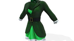 Female Green Carnival Costume Festival Dress short, green, mini, neck, steampunk, fashion, bow, medieval, west, jacket, wild, clothes, era, western, colonial, festival, dress, tie, irish, old, holidays, costume, carnival, wear, y, pbr, low, poly, female