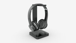 Headset Stand with Headphone music, headset, stand, studio, sound, rack, equipment, headphones, headphone, audio, entertainment, professional, maintenance, 3d, pbr, radio