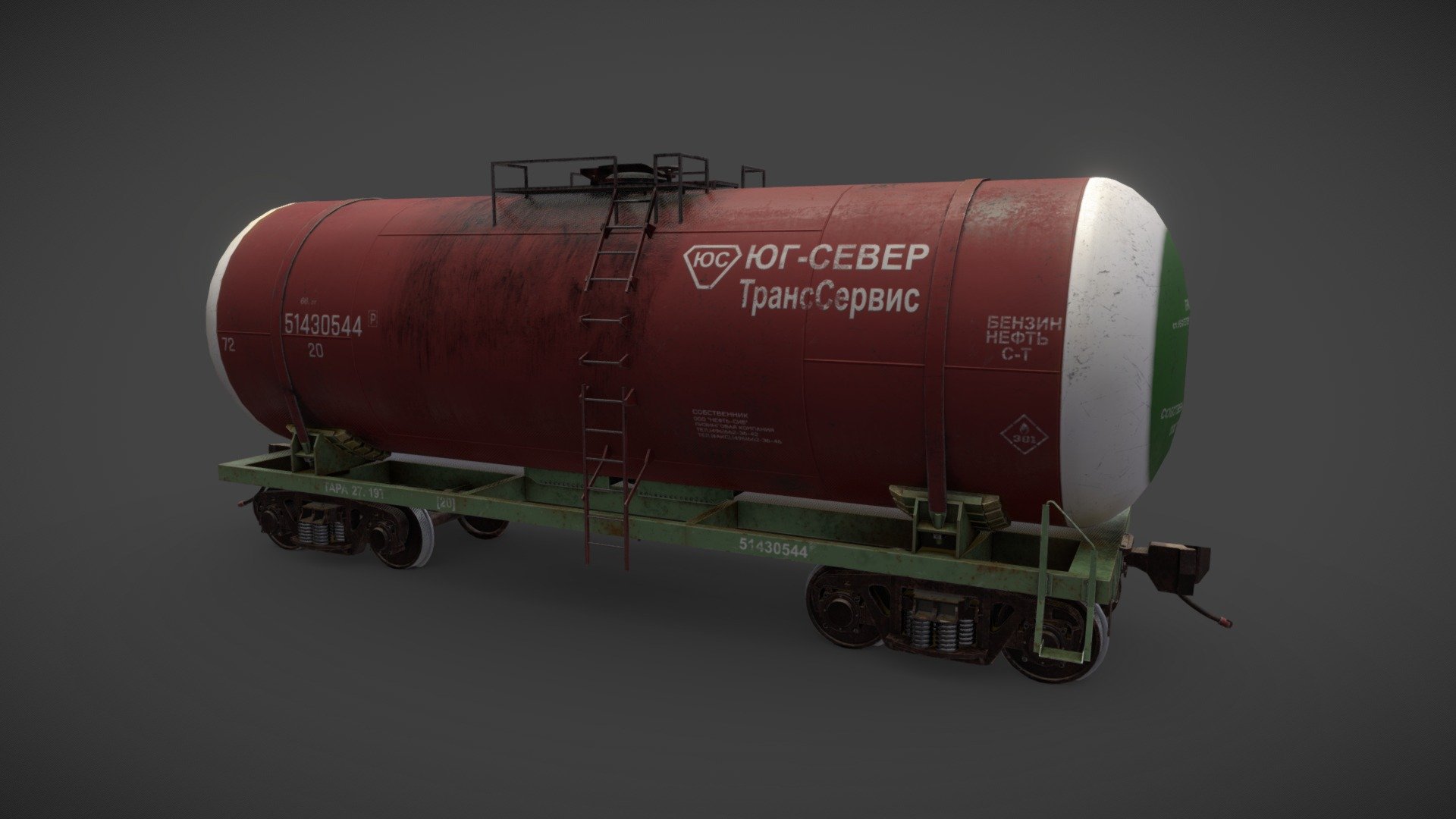 Game low-poly 3d-model of old railroad tank wagon.

Intended for game/realtime/background use

Description: The model was created in Blender In the file only the model itself The model is accurate to the real-world scale All names on the car were invented by me

Polycount:

50.792 tris
27.654 verts
4 High Quality texture sets(4096x4096).