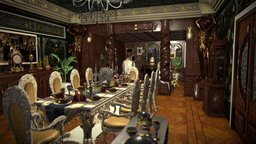 Victorian Inspired Dining room room, victorian, sofa, armchair, clock, luxury, vintage, antique, classic, window, table, fancy, golden, dining, colored, alcove, glass, game, chair, gold